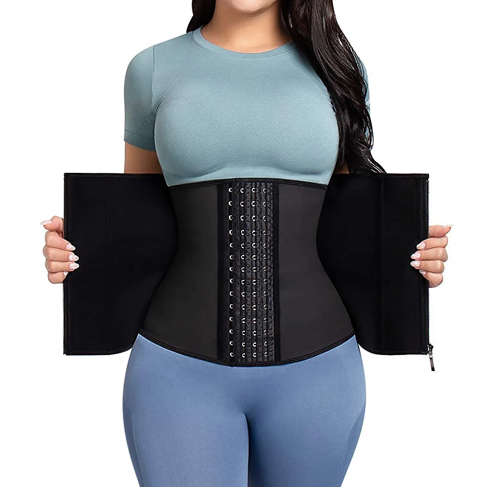 Latex Waist Trainer Body Shaper Corset Underbust Shapewear Women Steel Bone Zipper Cincher Slimming Belly Sheath Sport Girdle