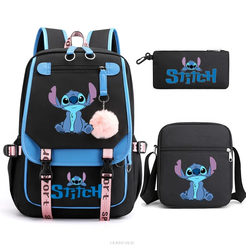 

Lilo & Stitch Backpacks 3pcs Patchwork Capacity USB Waterproof Women Men Laptop School Bags Teens Travel Mochilas