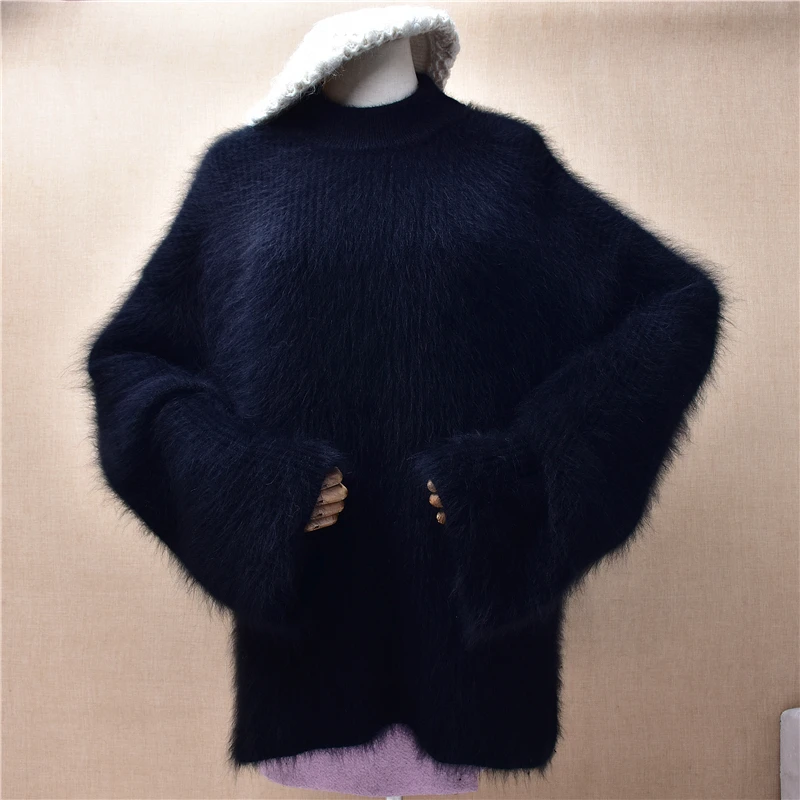 

Women Mujer Autumn Winter Clothing Black Thick Warm Mink Cashmere Knitted Turtleneck Long Sleeves Loose Pullover Sweater Jumper