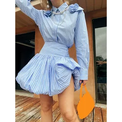 Womens Kawaii y2k Aesthetic Mini Bubble Skirts High Waist Ruffle Hem Pleated Short Skirts Retro Puffy A Line Balloon Skirts