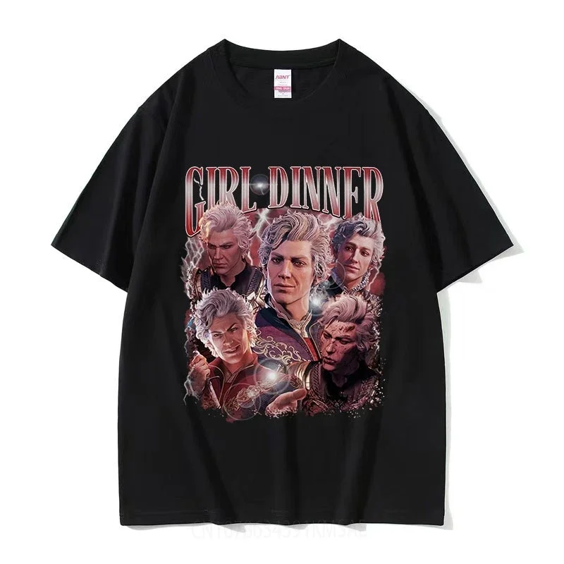 

Vintage Astarion Girl Dinner Baldurs Gate Graphic T Shirt Men's Cosplay High Quality Fashion T-shirts Harajuku Oversized T-Shirt