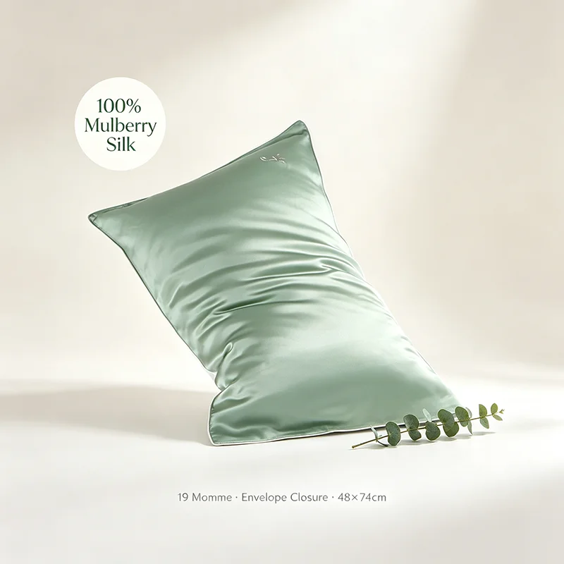 19 Momme Double-Sided Silk Pillowcase 48x74cm, Mulberry Silk Front + Polyester Back, Envelope Closure, Cooling for Hair and Skin