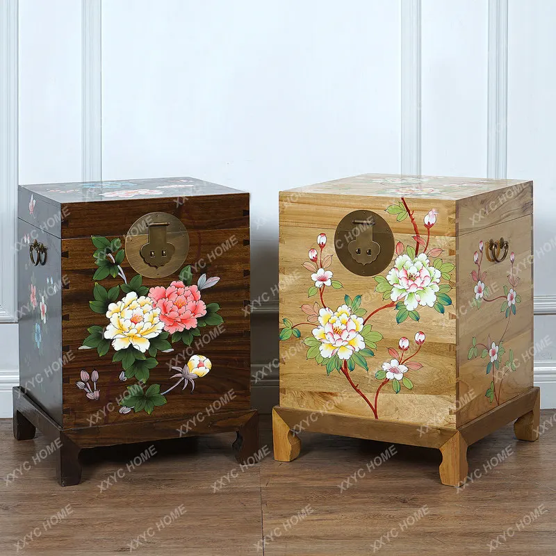camphor wood box bedside table antique wedding suitcase calligraphy and painting box hand-painted edge few insect-proof