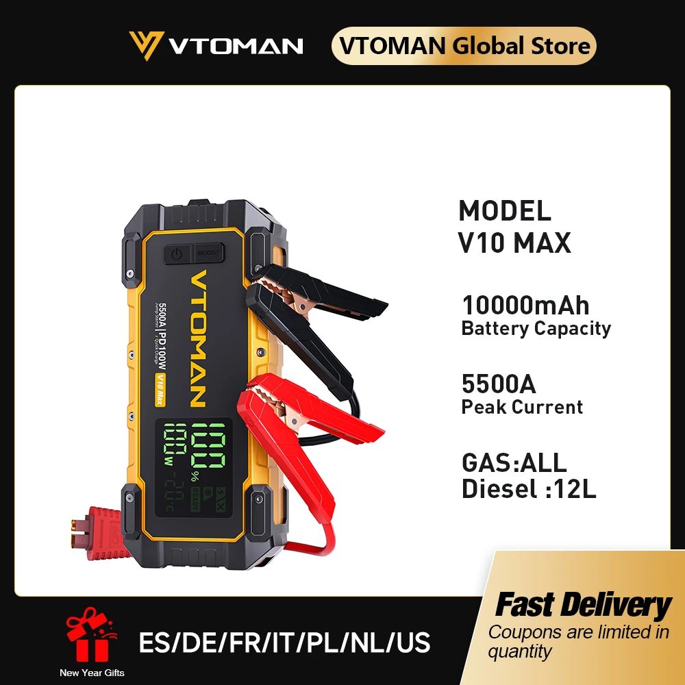 VTOMAN V10 Max 12V Auto Starthilfe 5500A Auto Batterie Starter 24000mAh Power Bank Booster Auto