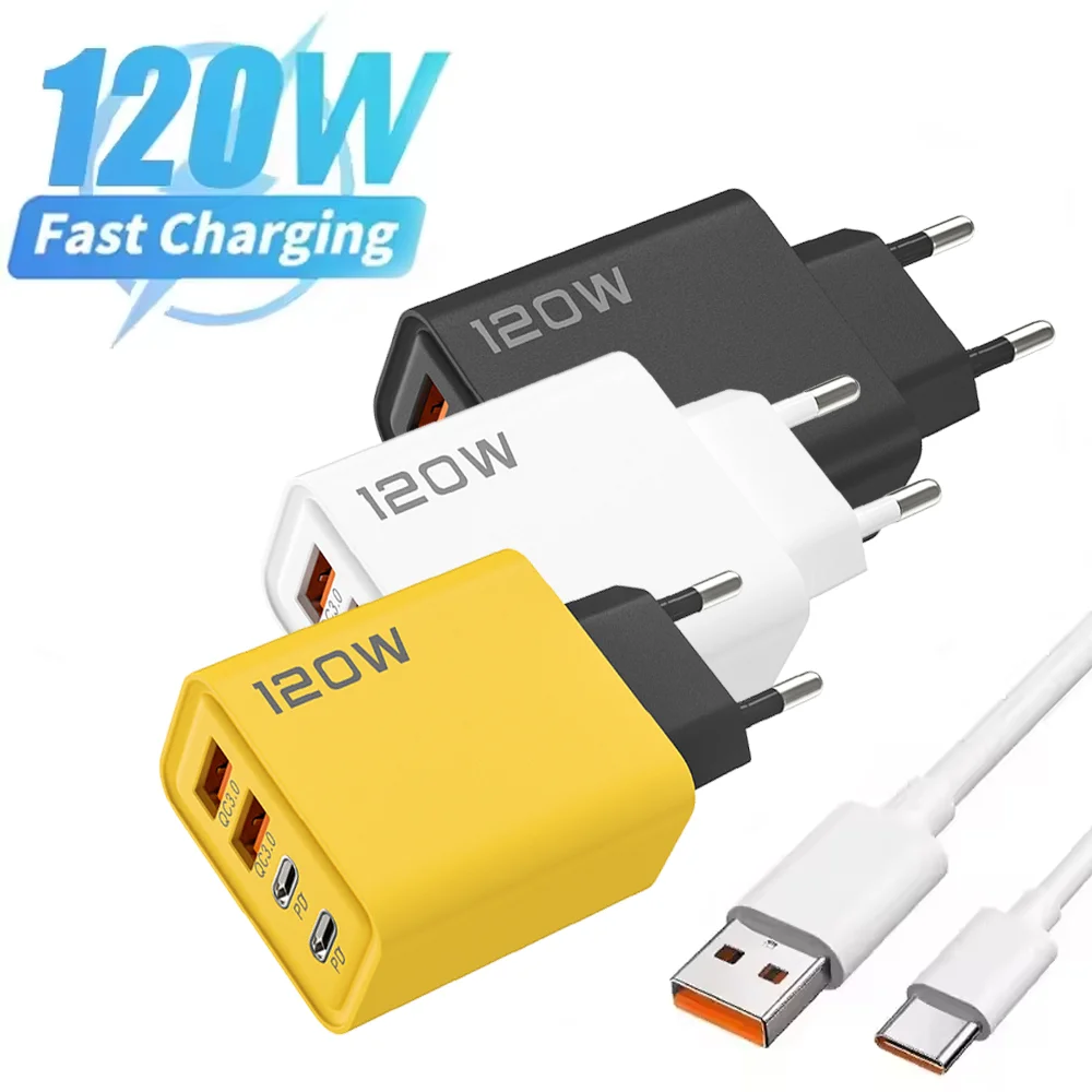 Total 120W Fast Charging Charger USB To Type C Cable Phone Power Adapter For Universal USB device Quick Charge Wall Charger