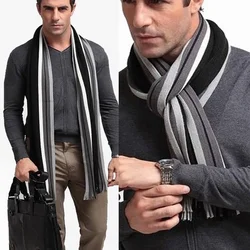 Bufanda de Cachemira clásica para hombre, chal de borla a rayas con flecos suaves y cálidos, chal de invierno, nuevo diseño de moda