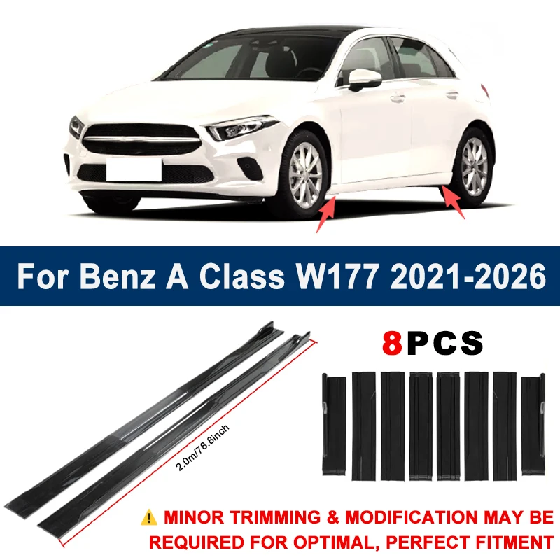 Aerodynamic 2m Sectional Side Skirt Extension Lips Racing Side Spoiler For Mercedes Benz A Class W177 21-26 Sport Upgrade Kit