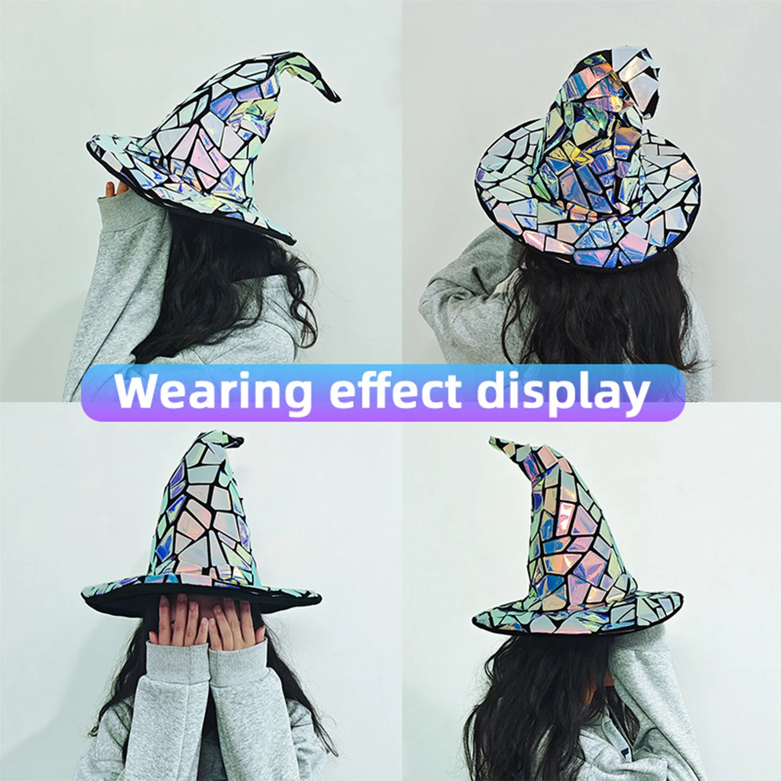 Halloween Costume Cosplay Witch Hat Masquerade Party Hat Colorful Cyber Punk Lasers Headwear Unisex Festival Carnival Wizard Hat