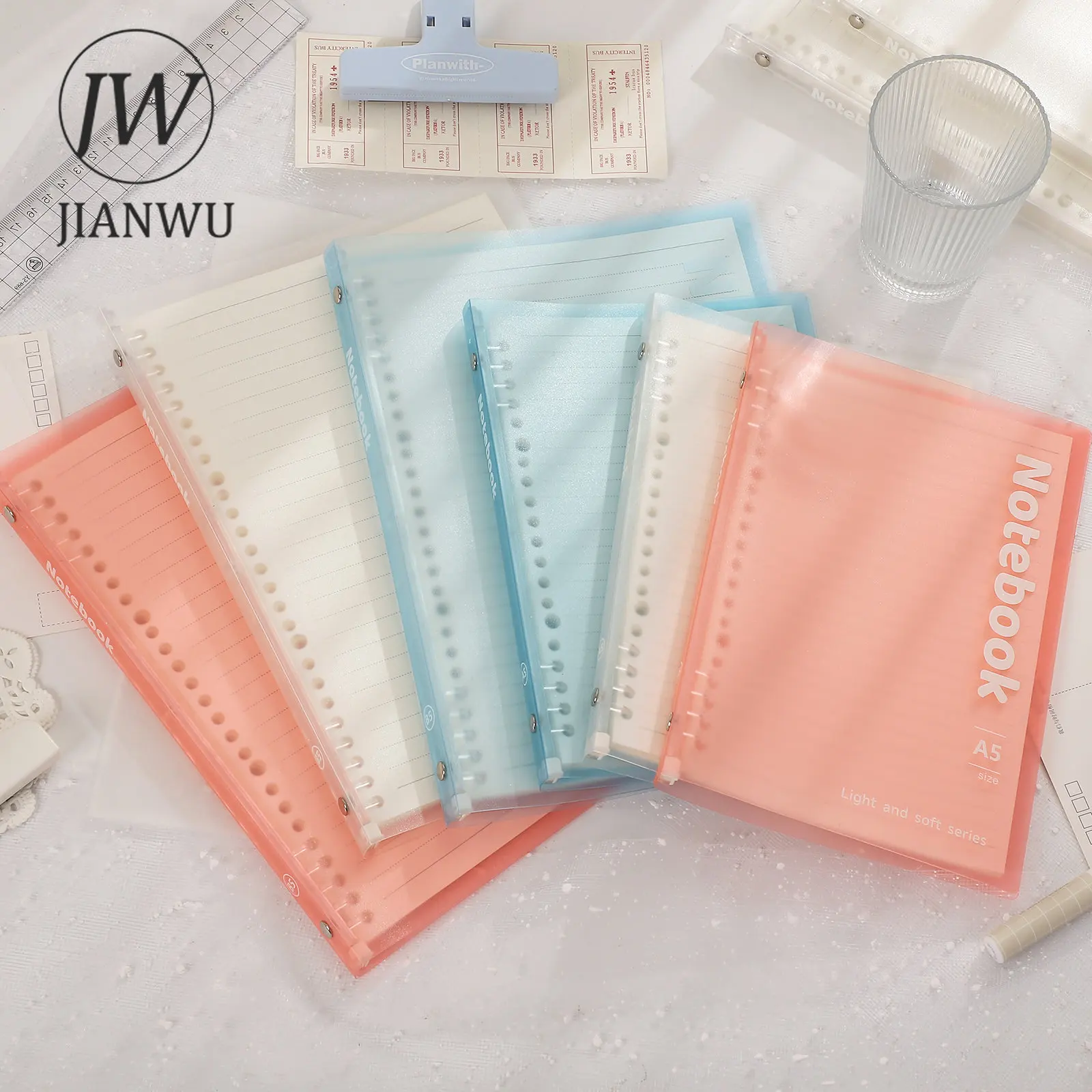 JIANWU A5 / B5 10-hole Simple Soft Cover Translucent Refill Paper Loose-leaf Book Creative DIY Student Supplies Stationery