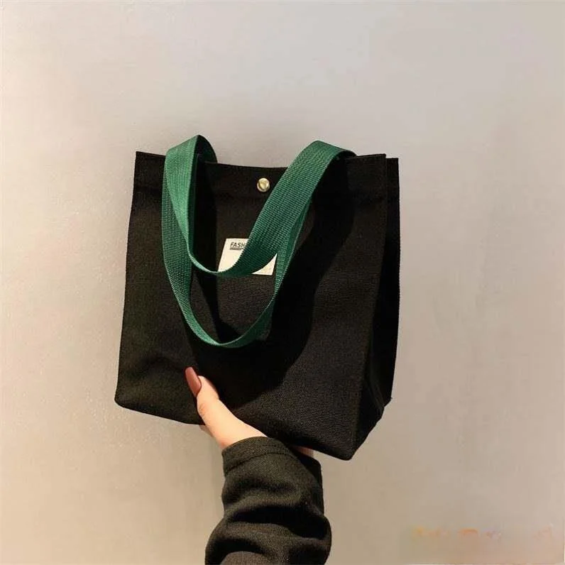 

Portable Small Canvas Handbag Lunch Box Compact Utility Bag for Office Workers Soft Foldable Magnetic Buckle Closure Hobo Bag