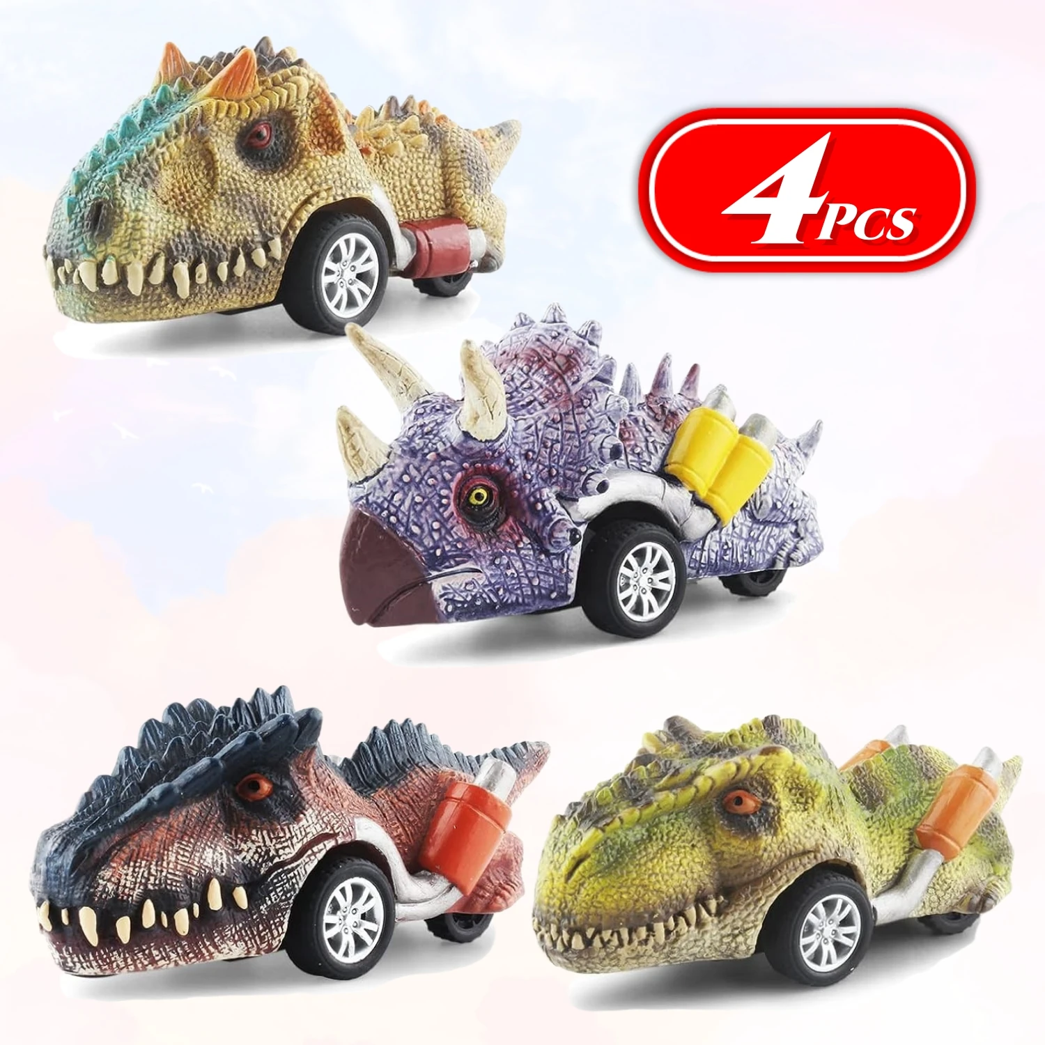 4 Pack Dinosaur Toys for Kids, Pull Back Dinosaur Cars for Boys and Girls,  Dino Toys Gifts for Kids