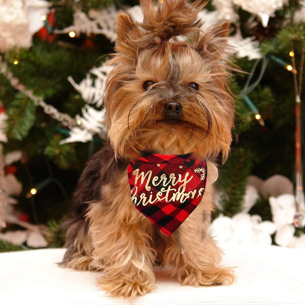 

2Pcs Christmas Pet Bib Dog Saliva Towels Durable Cotton Polyester Xmas Pet Triangle Scarves Party Decoration Dog Bib