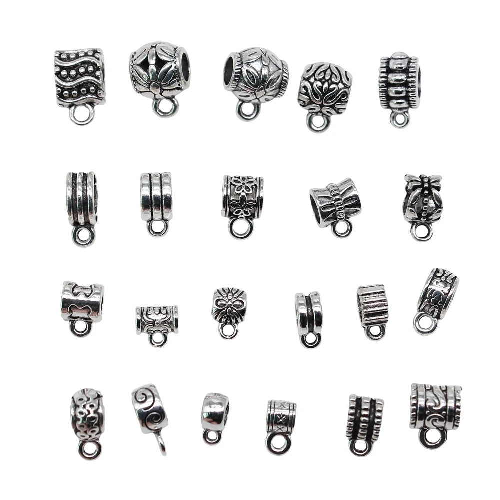 20pcs Hollow Carved Beads Bails For Jewelry Making Antique Silver Color Necklace Clasps For DIY Jewelry Findings Accessories