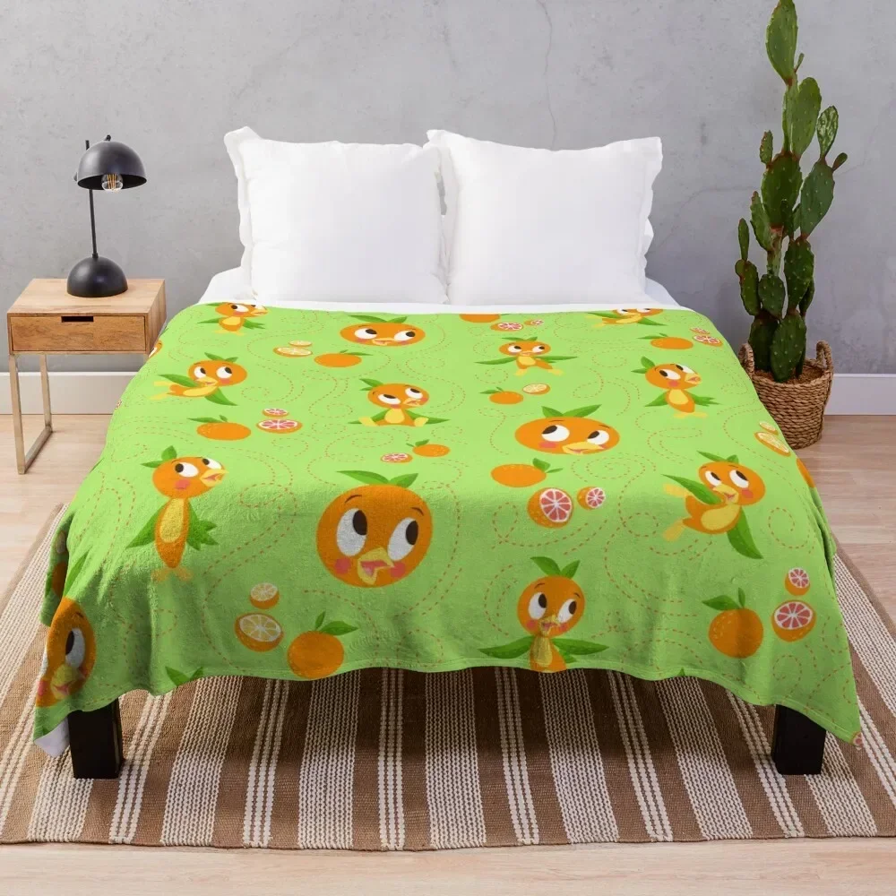 

Hello Sunshine! - Orange Bird (green background) Throw Blanket Soft Plaid Travel halloween Blankets