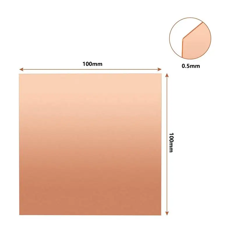 แผ่นทองแดง1ชิ้น, แผ่นทองแดง, แผ่นโลหะทองแดงบริสุทธิ์ความหนา0.25-8มม. 100x100มม., 150x150มม., 200x200mm