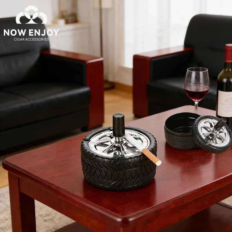 

Metal Ashtray， Round Rotating Self-Clearing Smokeless Smoker Ashtray Office for Men Cigar Ashtray,Stainless Steel Windproof Rota