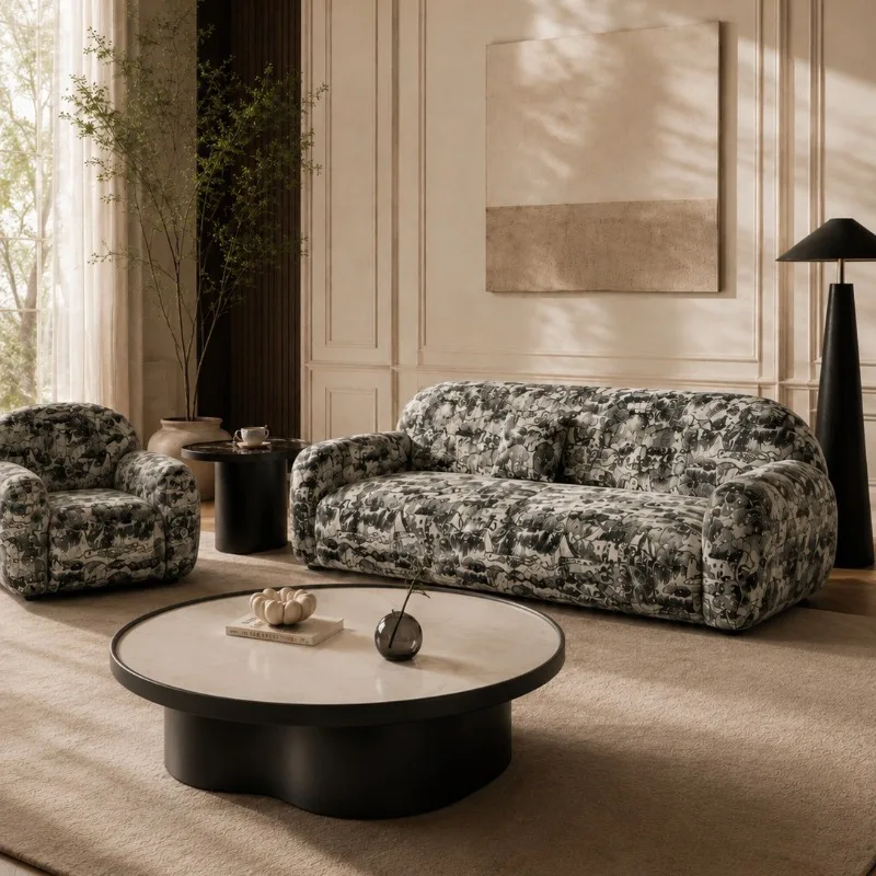 Modern minimalist art design jacquard fabric sofa, straight row three-person sofa