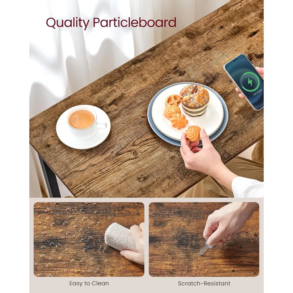 Bar Table, Narrow Long Kitchen Dining Table with Charging Station, Sturdy Metal Frame, Industrial, 15.7 x 39.4 x 35.4 Inches, R