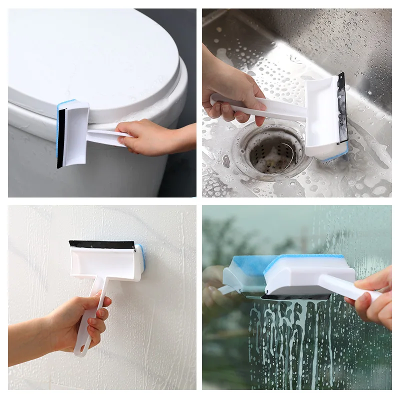 Magic Window Glass Cleaning Brush Double-Sided Sponge Wiper Scraper Bathroom Wall Shower Squeegee Mirror Scrubber Tools