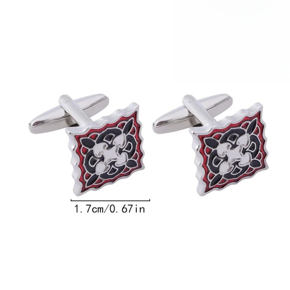 Retro Enamel Geometric Patterned Cufflinks Personalized Red Black Color Sleeve Nail Shirts Cufflinks Business Formal Accessories