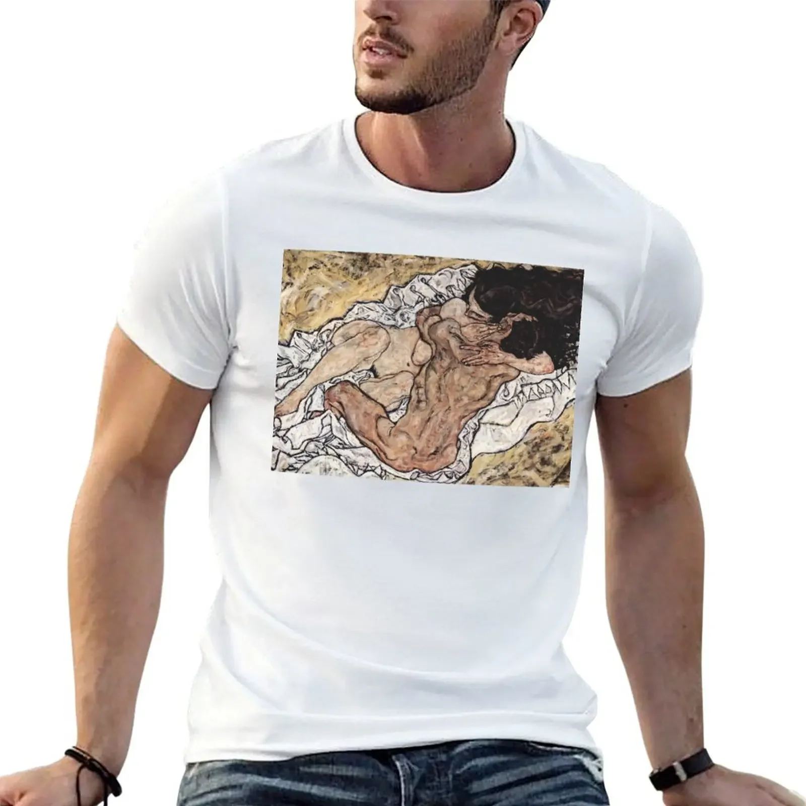 

Vintage Egon Schiele The embrace (Lovers II) 1917 T-Shirt graphic shirts designer shirts Men's cotton t-shirt