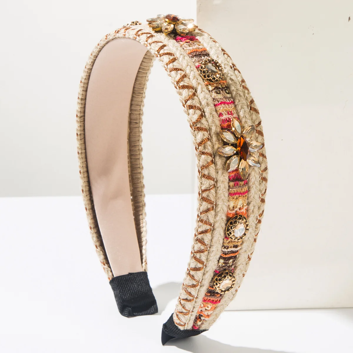 New Mixed-color Wool Woven Diamond-encrusted Headband Women's Versatile Fashion Western Style Creative Headband