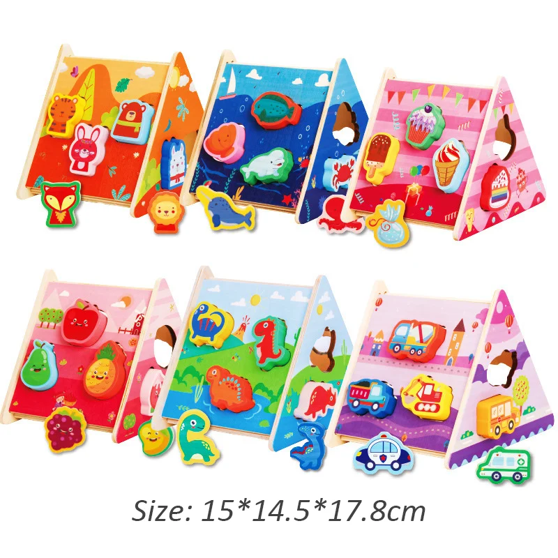 Children Montessori Toys Wooden Block Sorting Box Animal Fruit Dinosaur Vehicle Preschool Learning Educational Toys for Kids