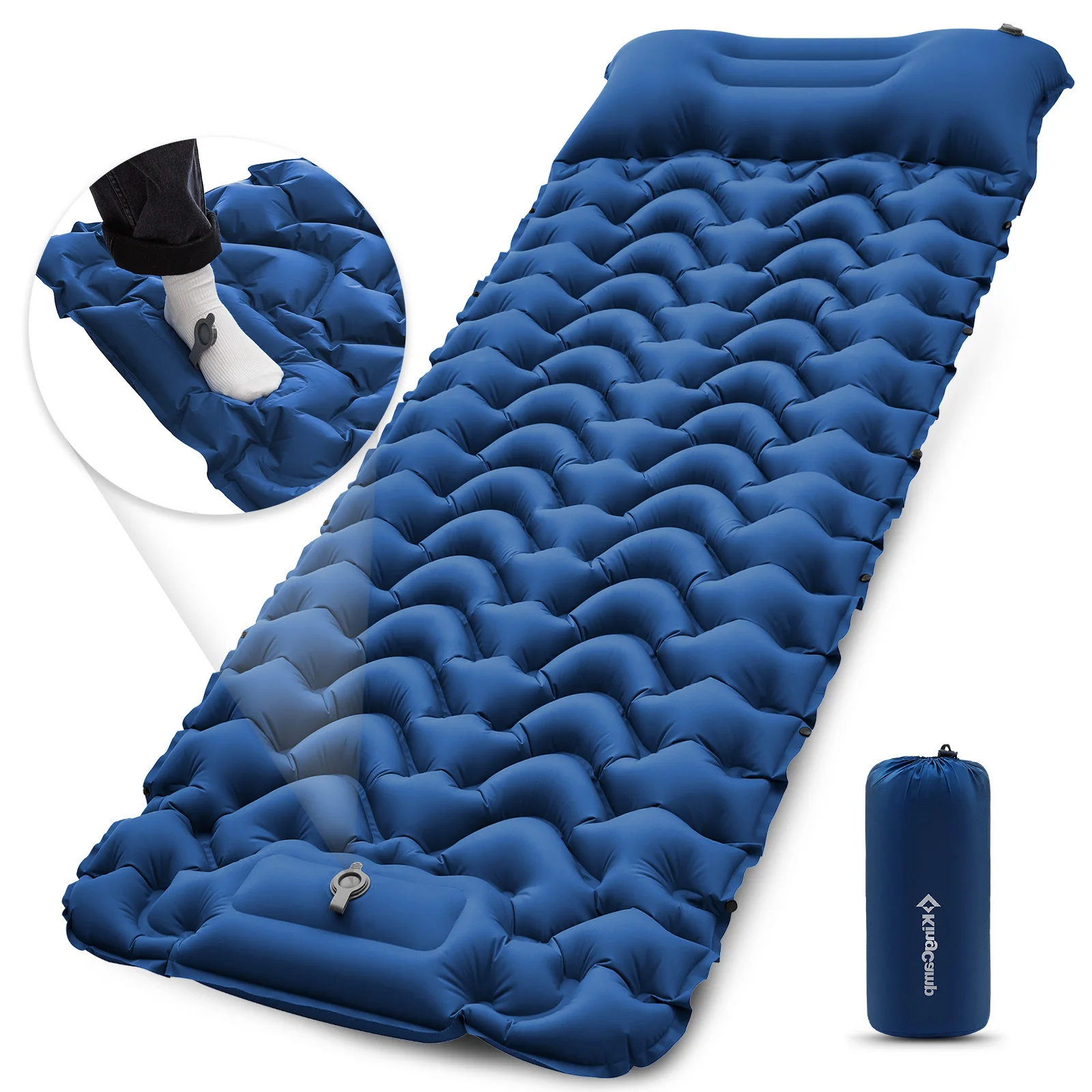 KingCamp Self Inflating Sleeping Pad, Ultralight Inflatable Sleeping Mat With Pillow Built-in Foot Pump For Hiking, Traveling