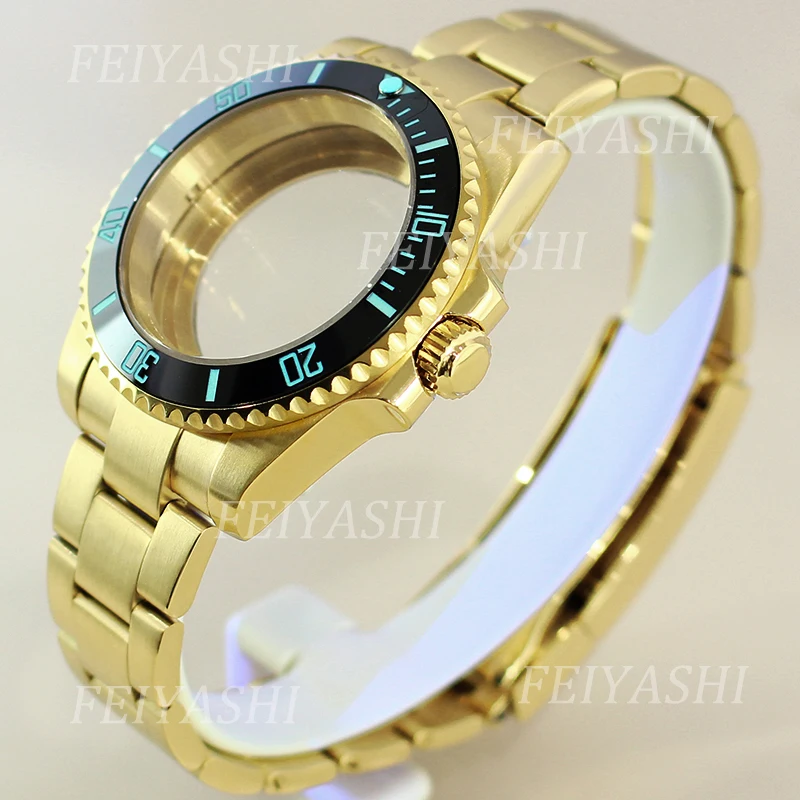 Gold 40mm Sterile Watch Case Full Text C3 Luminous Bezel For Seiko NH35 NH34 NH36 NH38 Miyota 8215 ETA 2824 Movement 28.5mm Dial