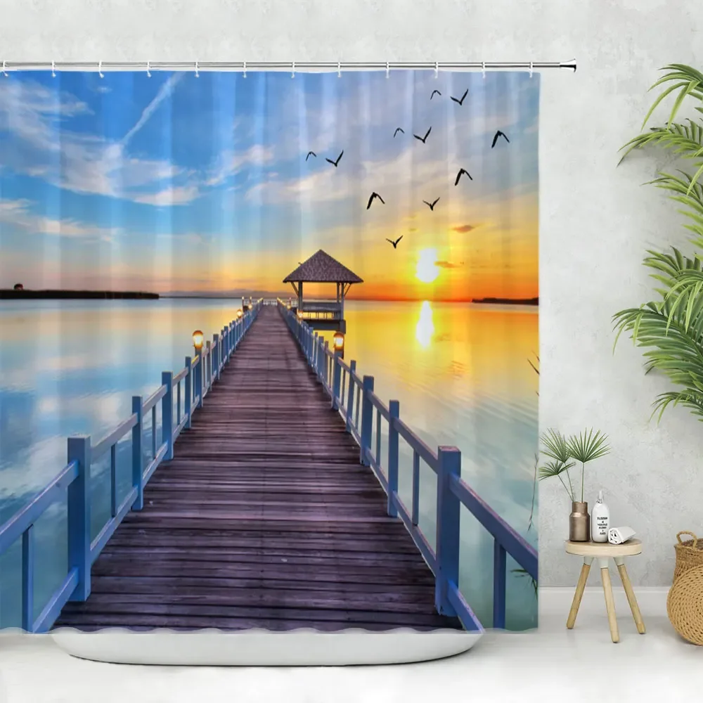 

Приморский пейзаж, занавеска для душа в ванной комнате, тропический океан, пляж, пальмовый лист, моющиеся занавески для душа, полиэфирная ткань, домашний декор