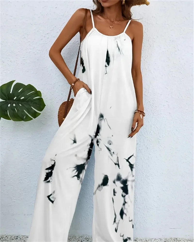 Spring and summer 2024 ladies digital printing color gradient sleeveless casual baggy jumpsuit