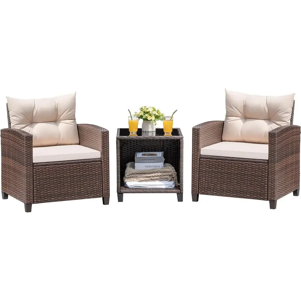 

3-Piece Outdoor Wicker Furniture Set with Two Chairs and Table for Patio, Garden, and Poolside