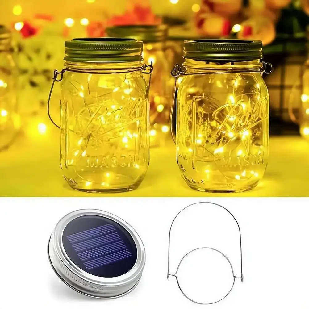 Solar Mason Jar Lid Lights 20LED Waterproof IP65 Fairy String Light Inserts Outdoor Garden Patio Wedding DIY Decorative Lamp