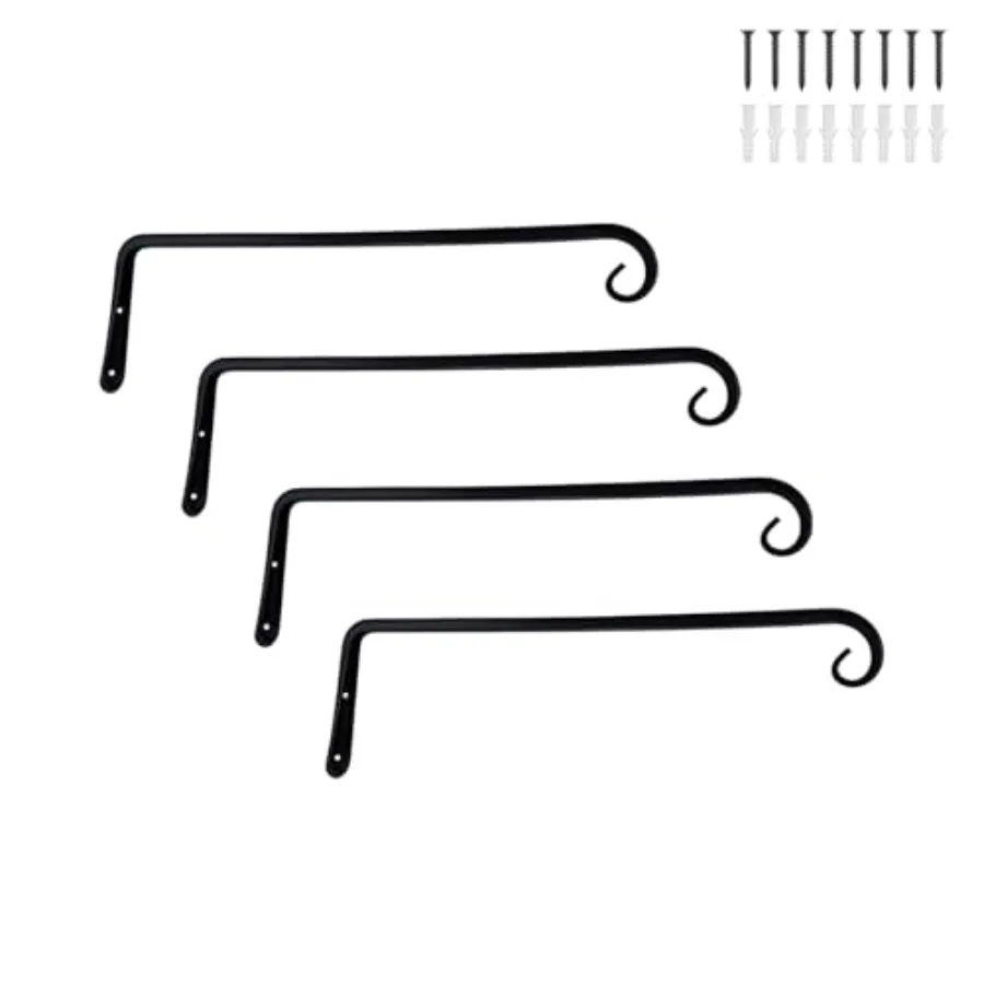 4 Pack 12 Inch Plant Hanger Indoor Outdoor Hanging Plant Hooks for Bird Feeders Planters Wind Chimes Black