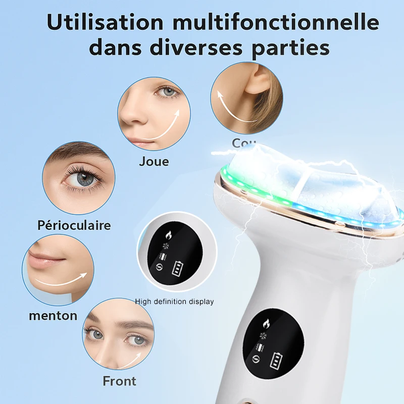 جهاز تجميل الرقبة المضغوط البارد والساخن للوجه EMS العلاج بالضوء بالألوان الحالية الصغيرة لتعزيز جهاز تدليك الذقن والرقبة