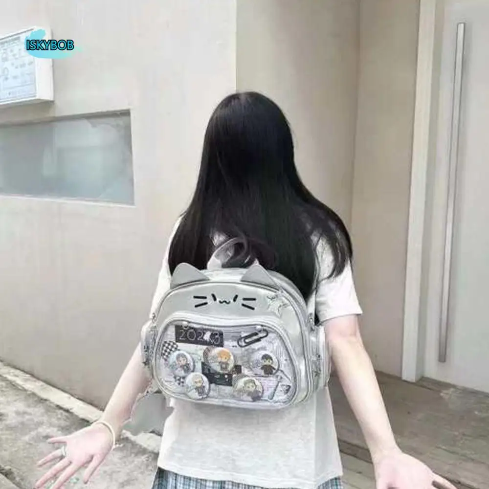 

Zipper Bag Kawaii Cat Itabag PU Cotton Doll Bag Transparent Pocket Idol Merchandise Storage Wallet Fashion Backpacks Children