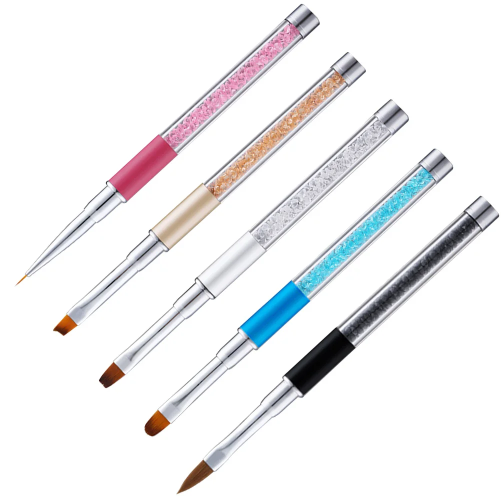 

5Pcs Acrylic Nail Art Pen Rhinestone Handle Nail Brushes Lightweight Long Handle DIY Manicure Painting Tools for Salon Home