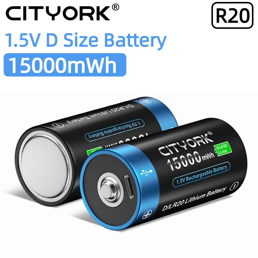 Bateria LR20 R20 1,5 V, rozmiar D, bateria USB, 15000 mWh, akumulator litowo-jonowy, z portem TYPE-C, do kuchenki gazowej, pianina elektronicznego, podgrzewacza wody, radia.