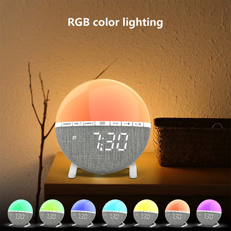 Aufwachlicht Sonnenaufgang-Wecker Tischuhr mit Farblichtern Naturgeräuschen Digitaluhr für Wohnzimmer Schlafzimmer Heim-Dekoration – Detail 2