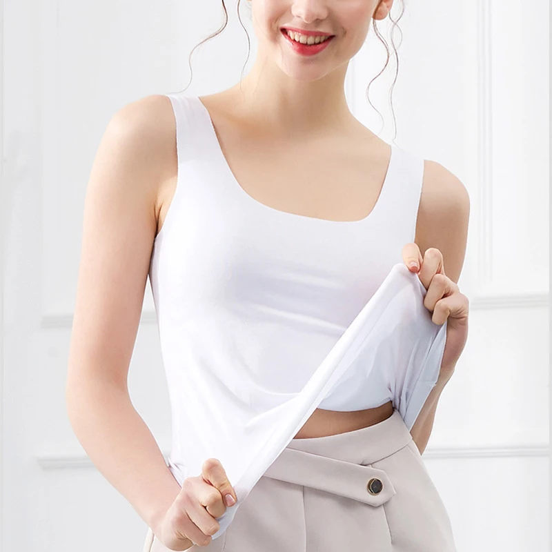 Women Summer Tight Fit No Trace Tanks Camis Vest Fashion Casual Sleeveless Ladies Street Tanks Tops Tees Hotsweet Bra