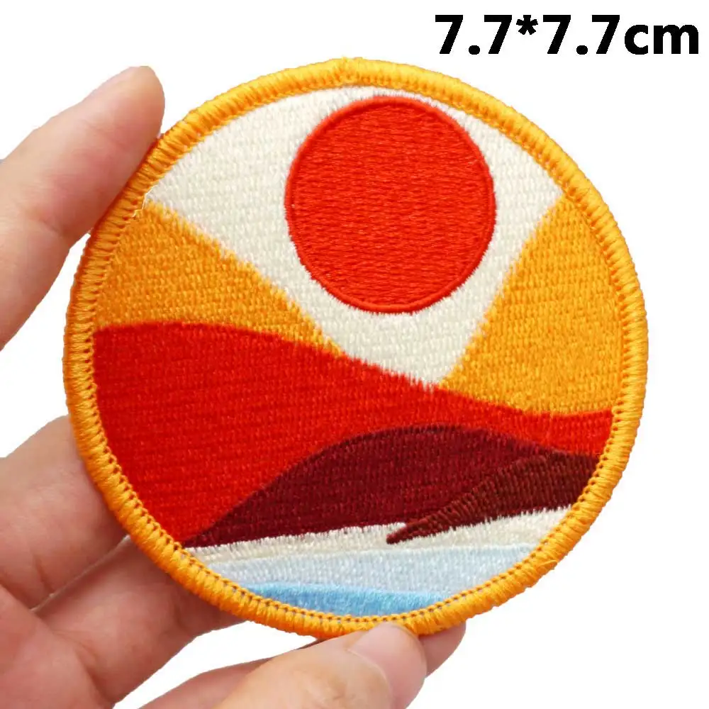 The sea, starry sky, Sunrise and sunset，Mountains, rivers landscape Embroidered Patches Applique Sewing with hook backing