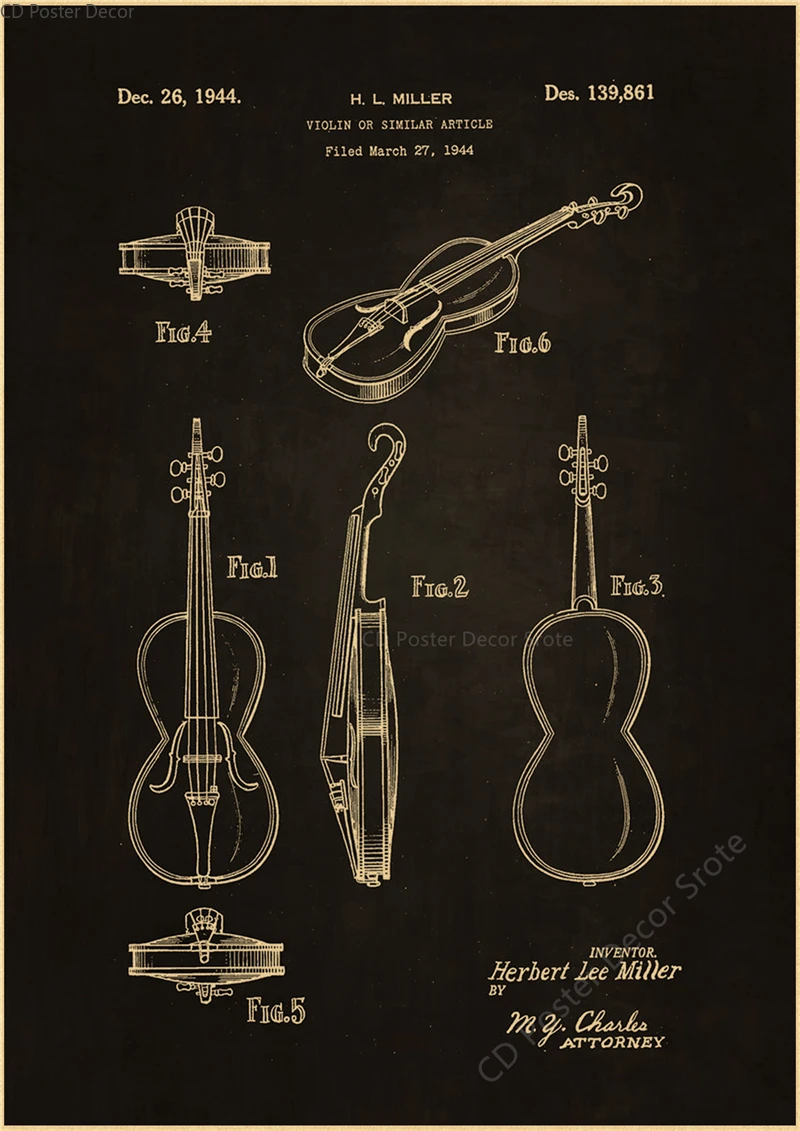 Retro Style Instrument Poster Music Art Wall Painting Trumpet Violin Piano Studies Prints Vintage Home Room Cafe Decor Picture