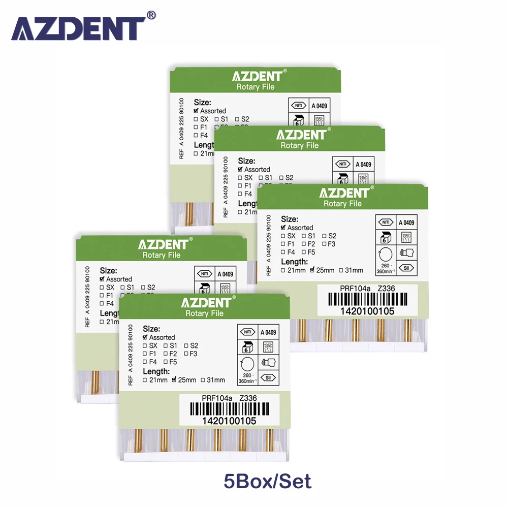 AZDENT 5 pudełek silnik dentystyczny używa pilnika NiTi Super obrotowego, aktywowanego cieplnie, endodontycznego kanału korzeniowego 25mm SX-F3