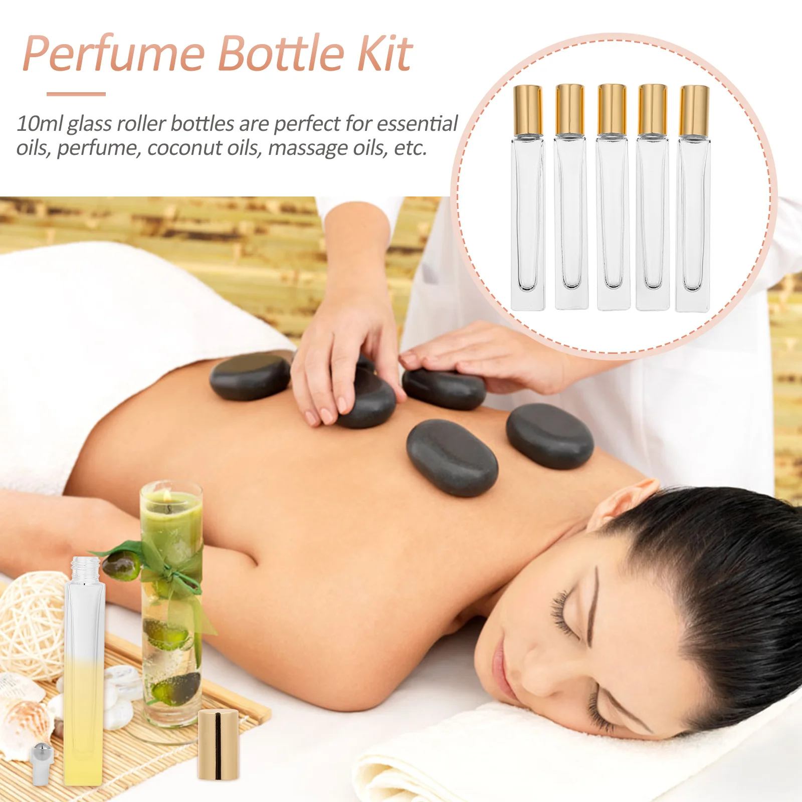

5Pcs Essential Oil Glass Roller Bottles 10Ml Leakproof Refillable Roll on Bottles for Perfume Massage Oils Coconut Oils