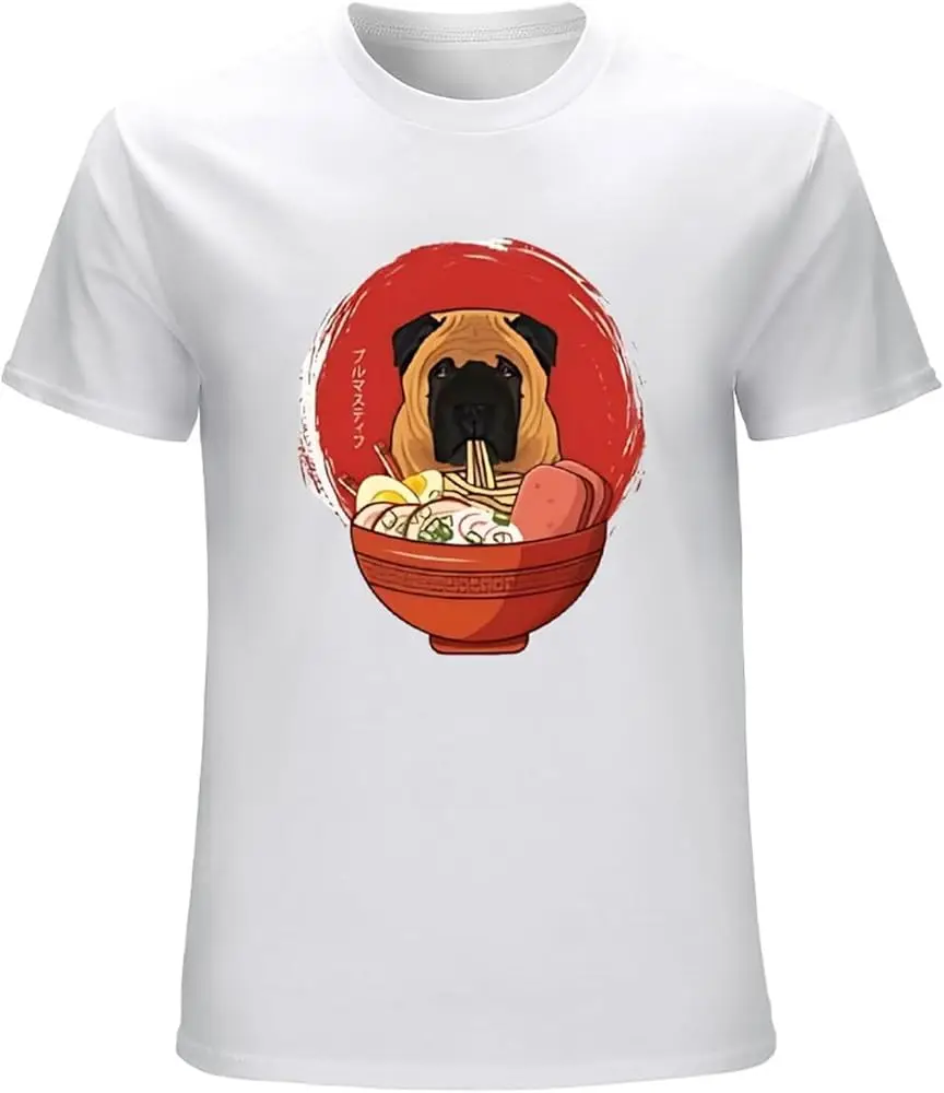 Bullmastiff Ramen T-Shirt Men's Funny Foodie Tee Gift White High Quality 100%Cotton Short Sleeve