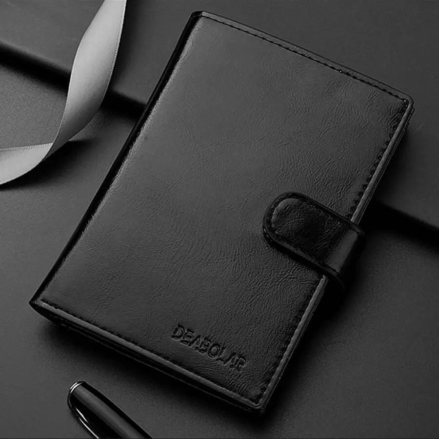 High Capacity Men's Passport Leather Wallet Multiple Card Slots And A Clear ID Window Vintage Business Card Bag Card Holder