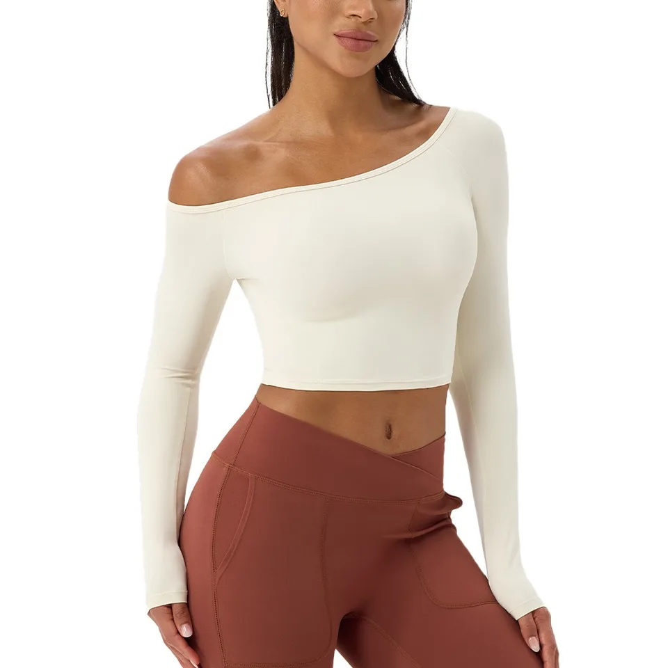Womens Long Sleeve Off Shoulder Yoga Top