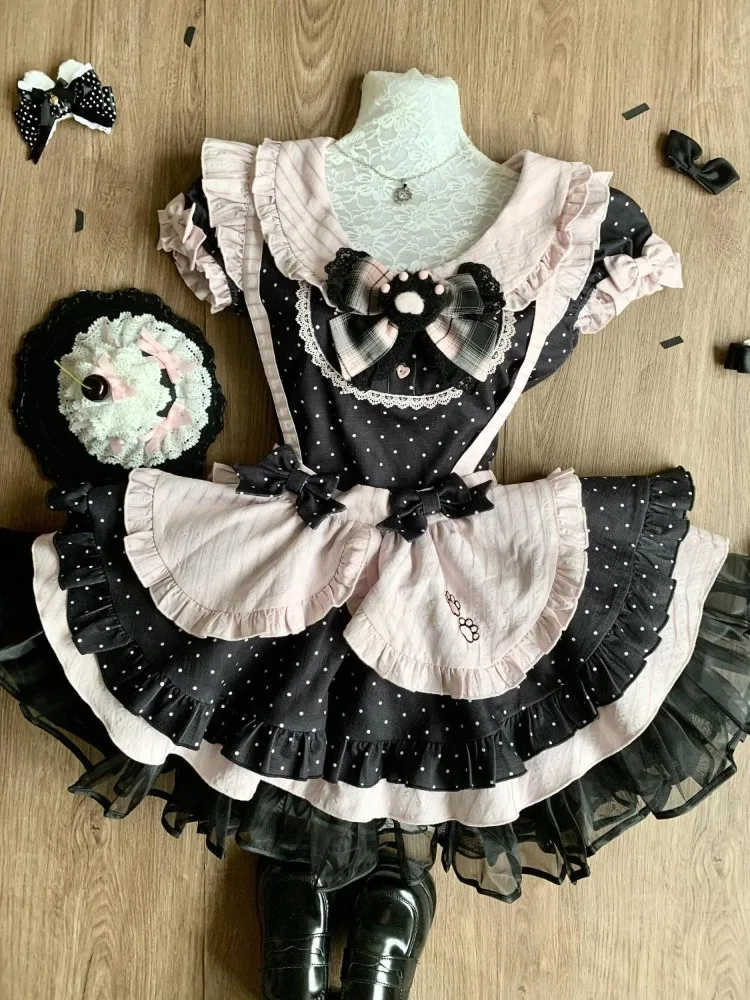 

Summer Sweet Cool Bow Peter Pan Collar Top Women+ Wave Point Print Mesh Patchwork Skirts 2025 New Two Piece Sets