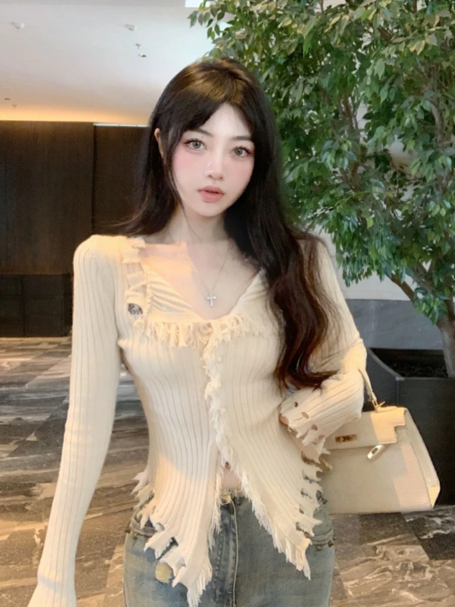 Slim Fit V-Ne Long Sve Gebreid Vest ort Sle Pure Kleur Koreaanse versie Pendelen Sle Herfst Winter Faionable Sw...