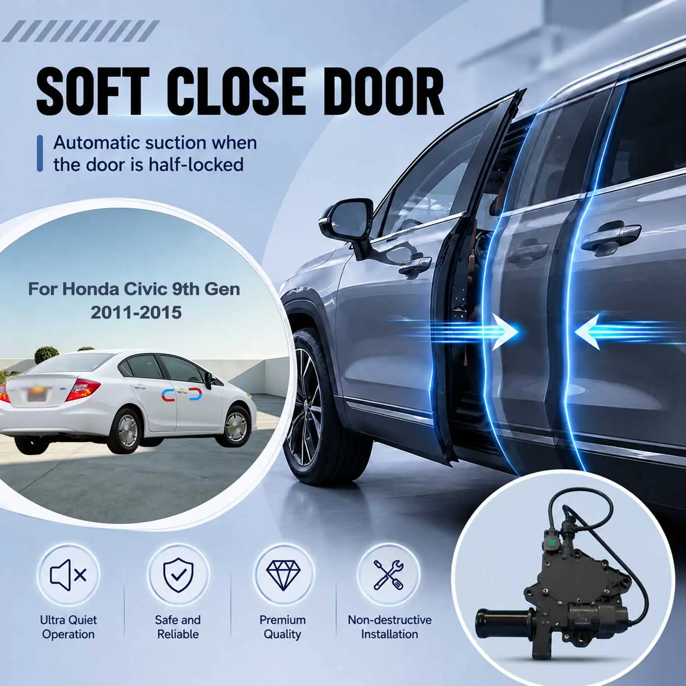 

For Honda Civic 9th Gen 2011-2015 Electric Soft Close Door Auto Pull-In Suction Lock Intelligent Silent Closer Kit
